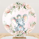 Lofaris Pink Elephant Wreath Floral Round Baby Shower Backdrop